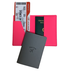 Acar Mira Termo Deri Çift Renk Pasaport Kılıfı Pasaportluk Seyahat Cüzdanı Gri-Neon Pembe