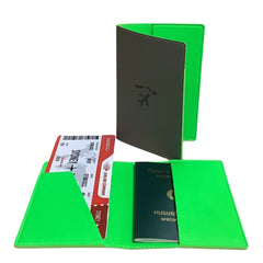Acar Mira Termo Deri Çift Renk Pasaport Kılıfı Pasaportluk Seyahat Cüzdanı Gri-Neon Yeşili