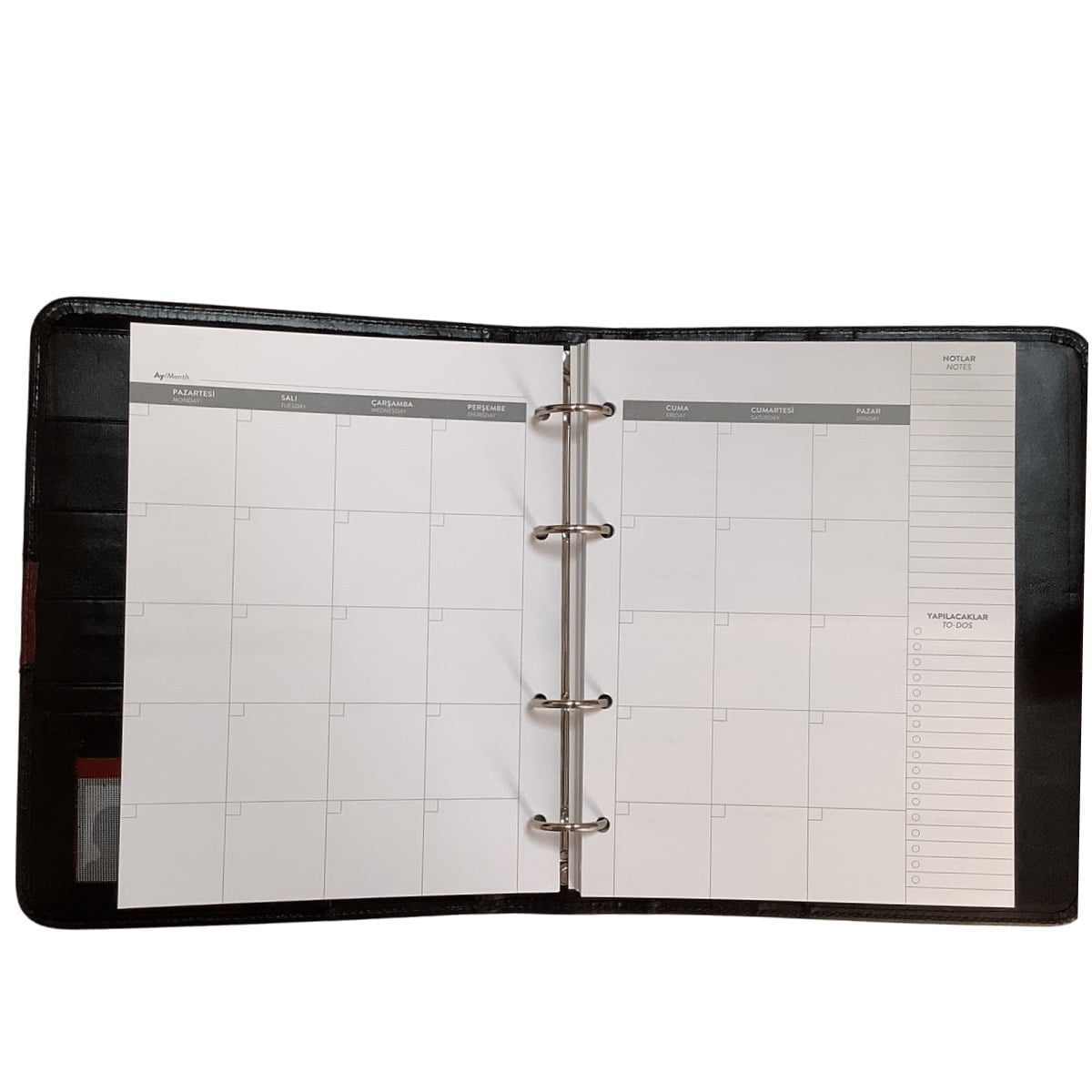 Acar Hakiki Deri Saatli Çıtçıt Patlı 18,5*23 cm 240 Sayfa Tarihsiz Planlayıcı Organizer  Siyah-Kahverengi