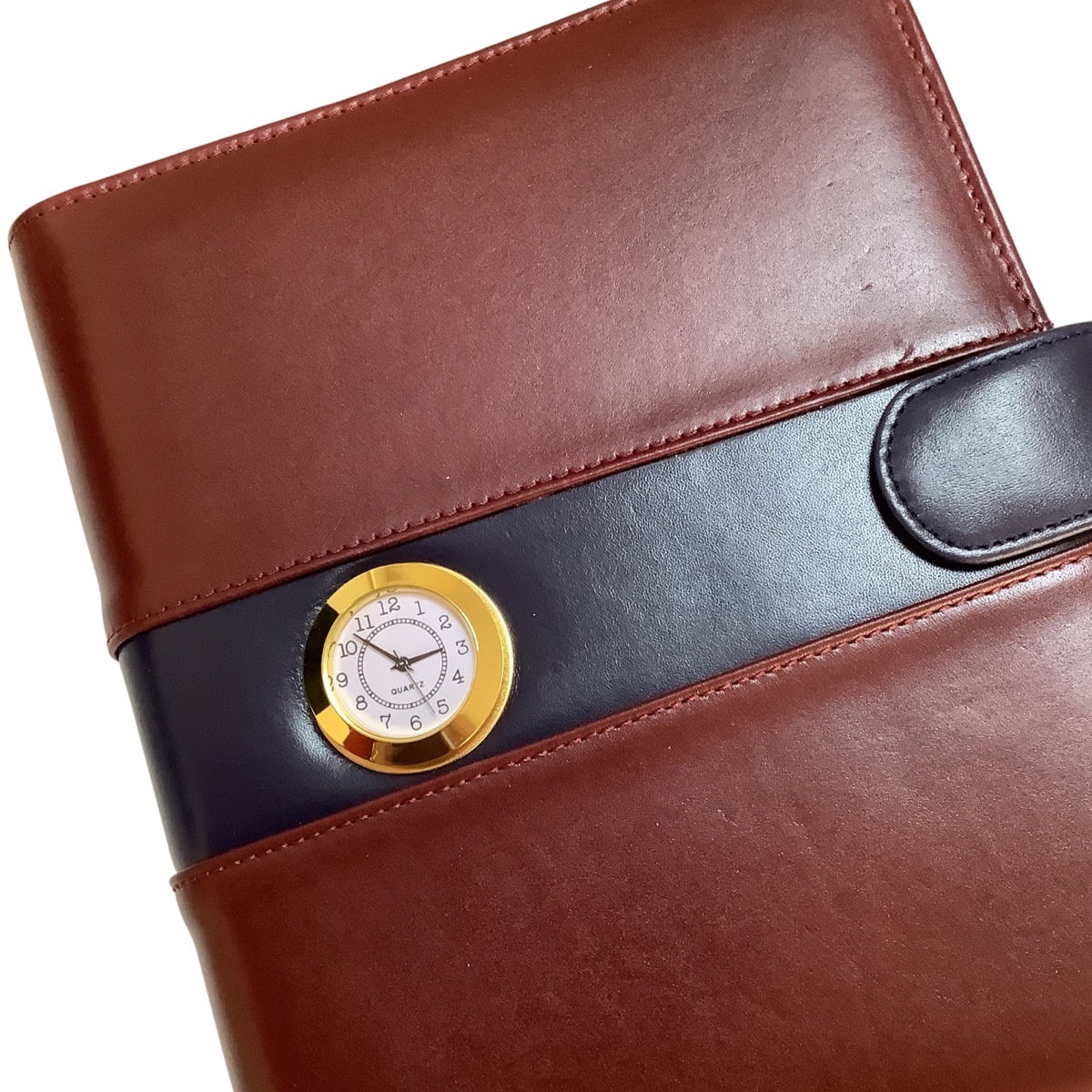 Acar Hakiki Deri Saatli Çıtçıt Patlı 18,5*23 cm 240 Sayfa Tarihsiz Planlayıcı Organizer Kahve-Lacivert
