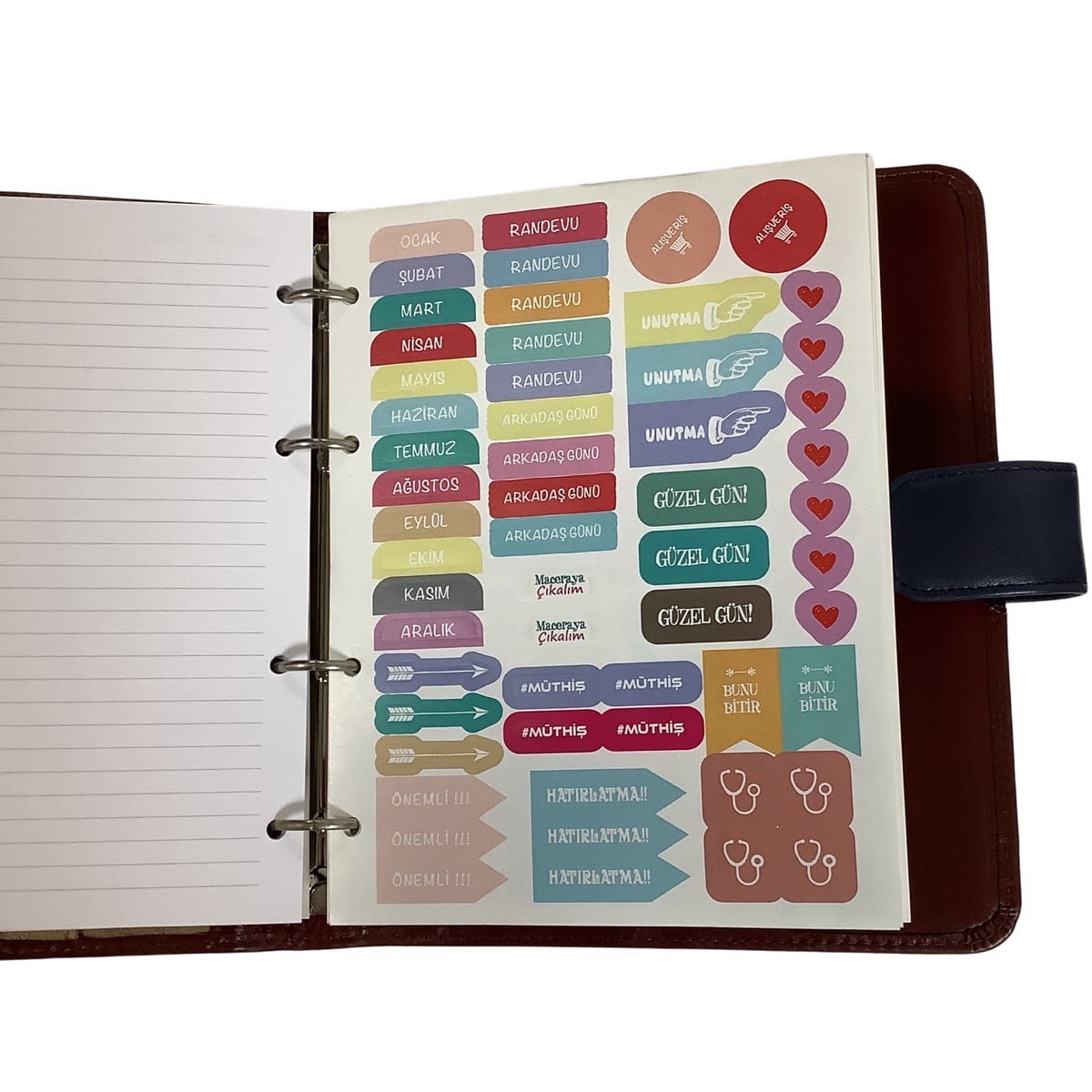 Acar Hakiki Deri Saatli Çıtçıt Patlı 18,5*23 cm 240 Sayfa Tarihsiz Planlayıcı Organizer Kahve-Lacivert