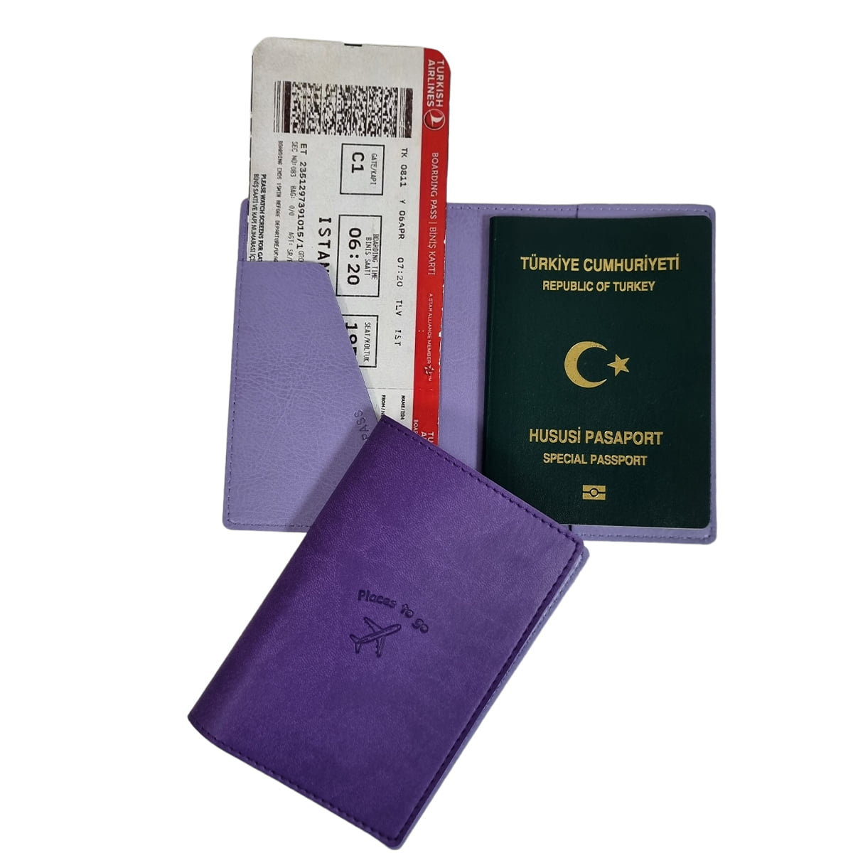 Acar Mira Termo Deri Deri Çift Renk Pasaport Kılıfı Pasaportluk Seyahat Cüzdanı Mor-Leylak