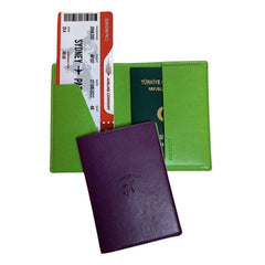 Acar Mira Termo Deri Çift Renk Pasaport Kılıfı Pasaportluk Seyahat Cüzdanı Mor-Yeşil