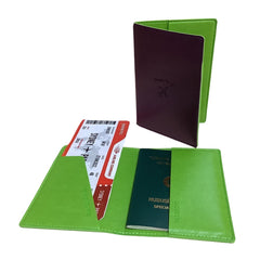 Acar Mira Termo Deri Çift Renk Pasaport Kılıfı Pasaportluk Seyahat Cüzdanı Mor-Yeşil