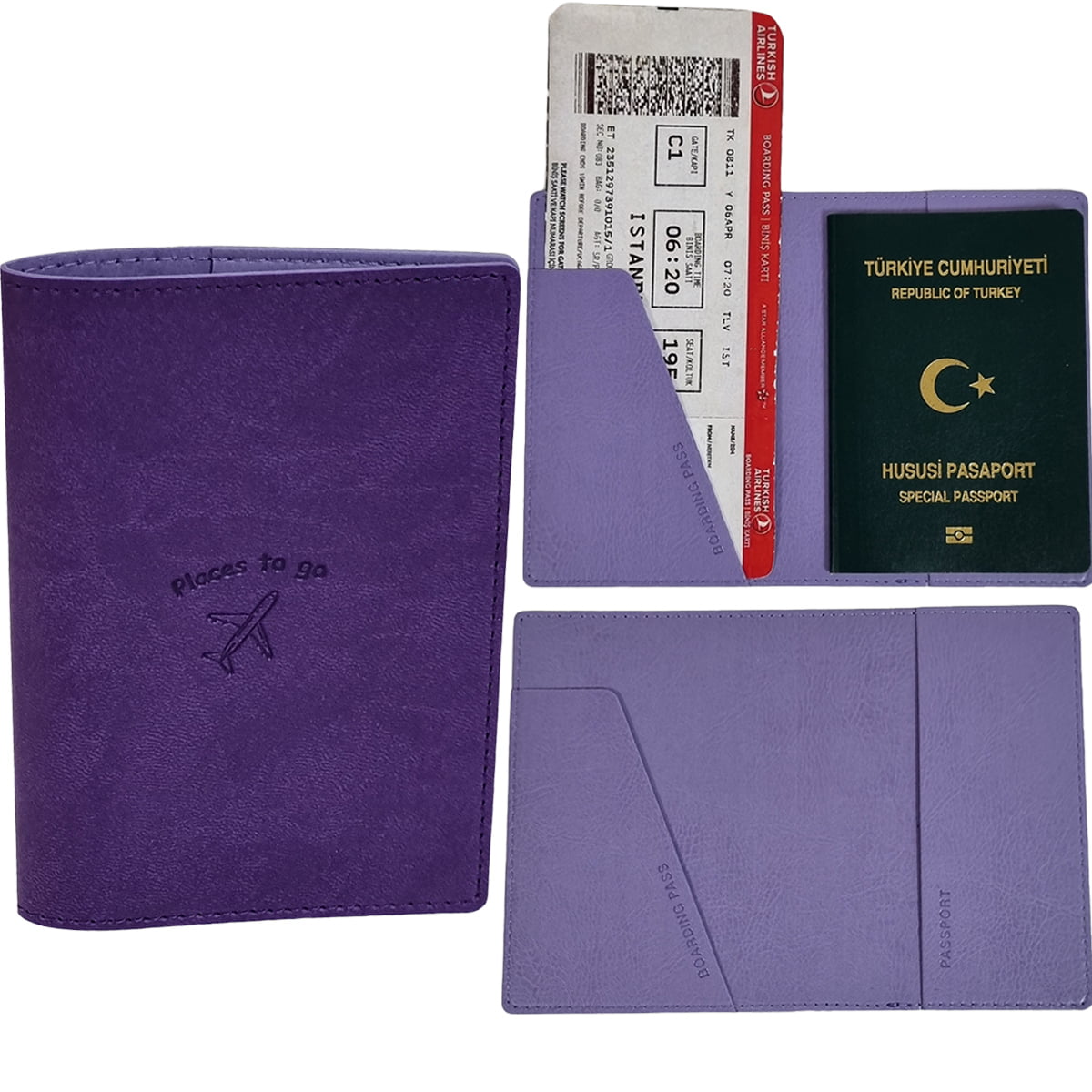 Acar Mira Termo Deri Deri Çift Renk Pasaport Kılıfı Pasaportluk Seyahat Cüzdanı Mor-Leylak