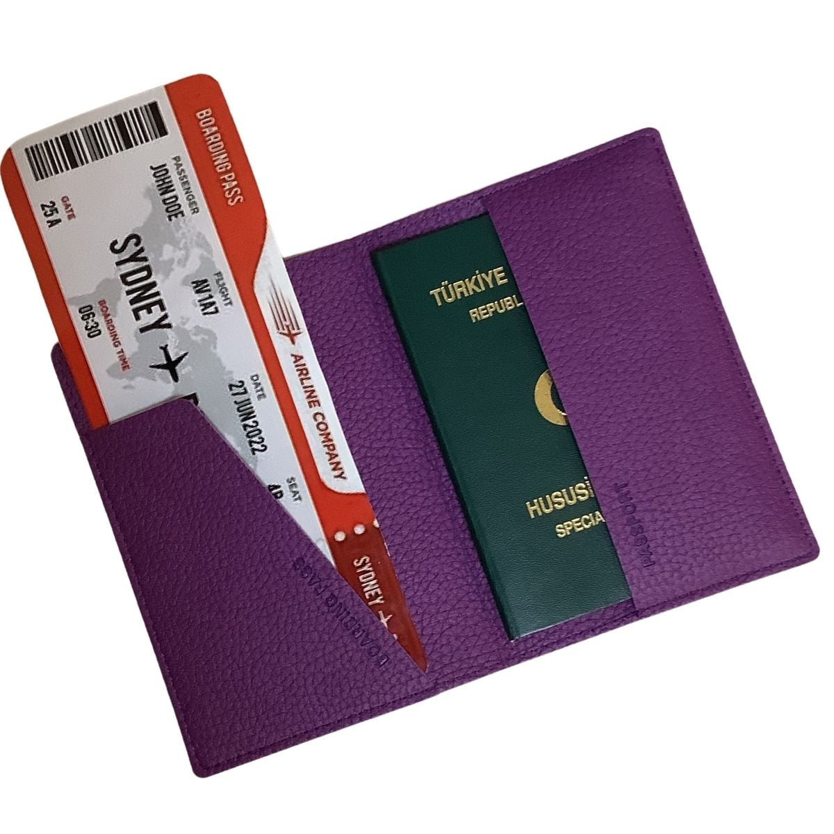 Acar Mira Termo Deri Pasaport Kılıfı Pasaportluk Seyahat Cüzdanı Dokulu Mor