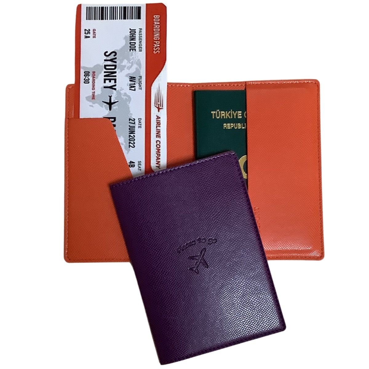 Acar Mira Termo Deri Çift Renk Pasaport Kılıfı Pasaportluk Seyahat Cüzdanı Mor-Turuncu