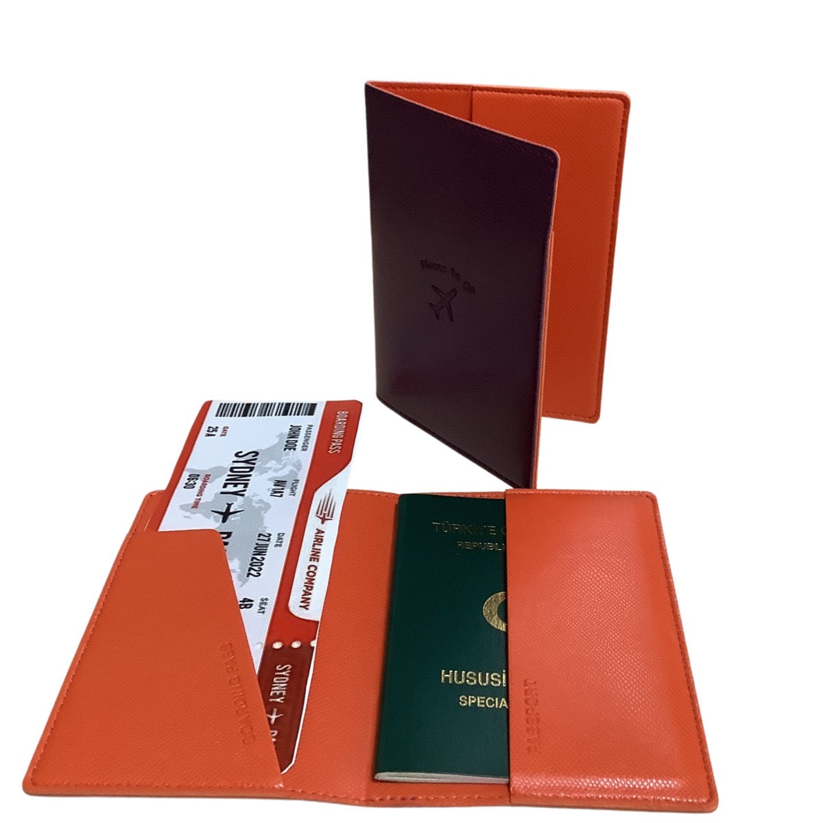 Acar Mira Termo Deri Çift Renk Pasaport Kılıfı Pasaportluk Seyahat Cüzdanı Mor-Turuncu