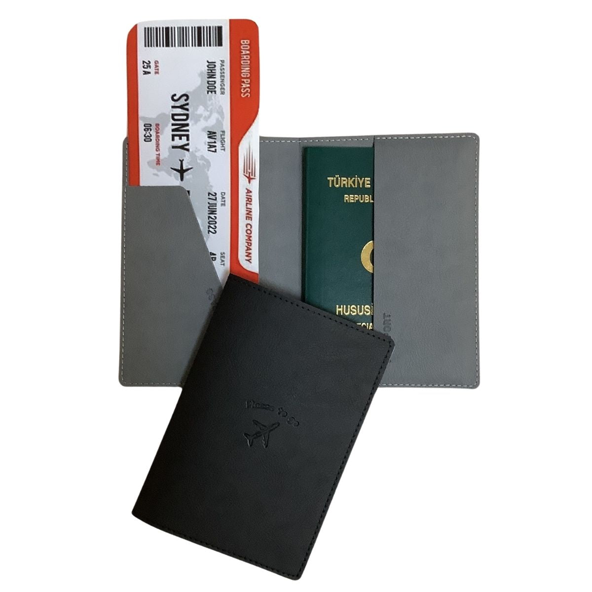 Acar Mira Termo Deri Çift Renk Pasaport Kılıfı Pasaportluk Seyahat Cüzdanı Siyah-Gri