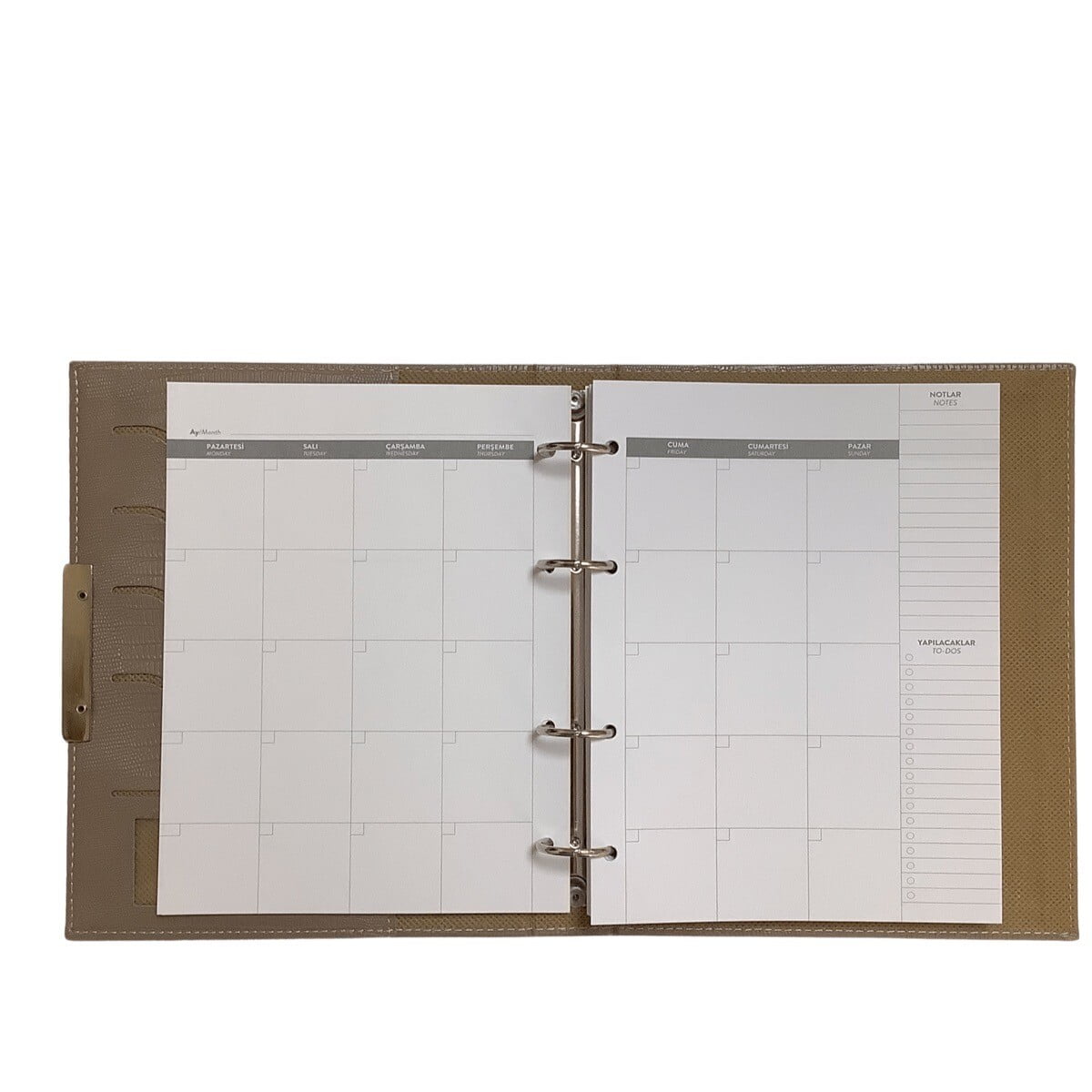 Acar Zara Termo Deri Metal Aksesuarlı 18,5*23 cm 240 Sayfa Tarihsiz Planlayıcı Organizer Bej