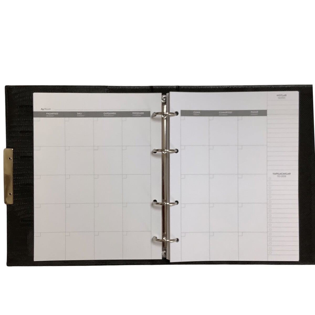 Acar Zara Termo Deri Metal Aksesuarlı 18,5*23 Cm 240 Sayfa Tarihsiz Planlayıcı Organizer Siyah
