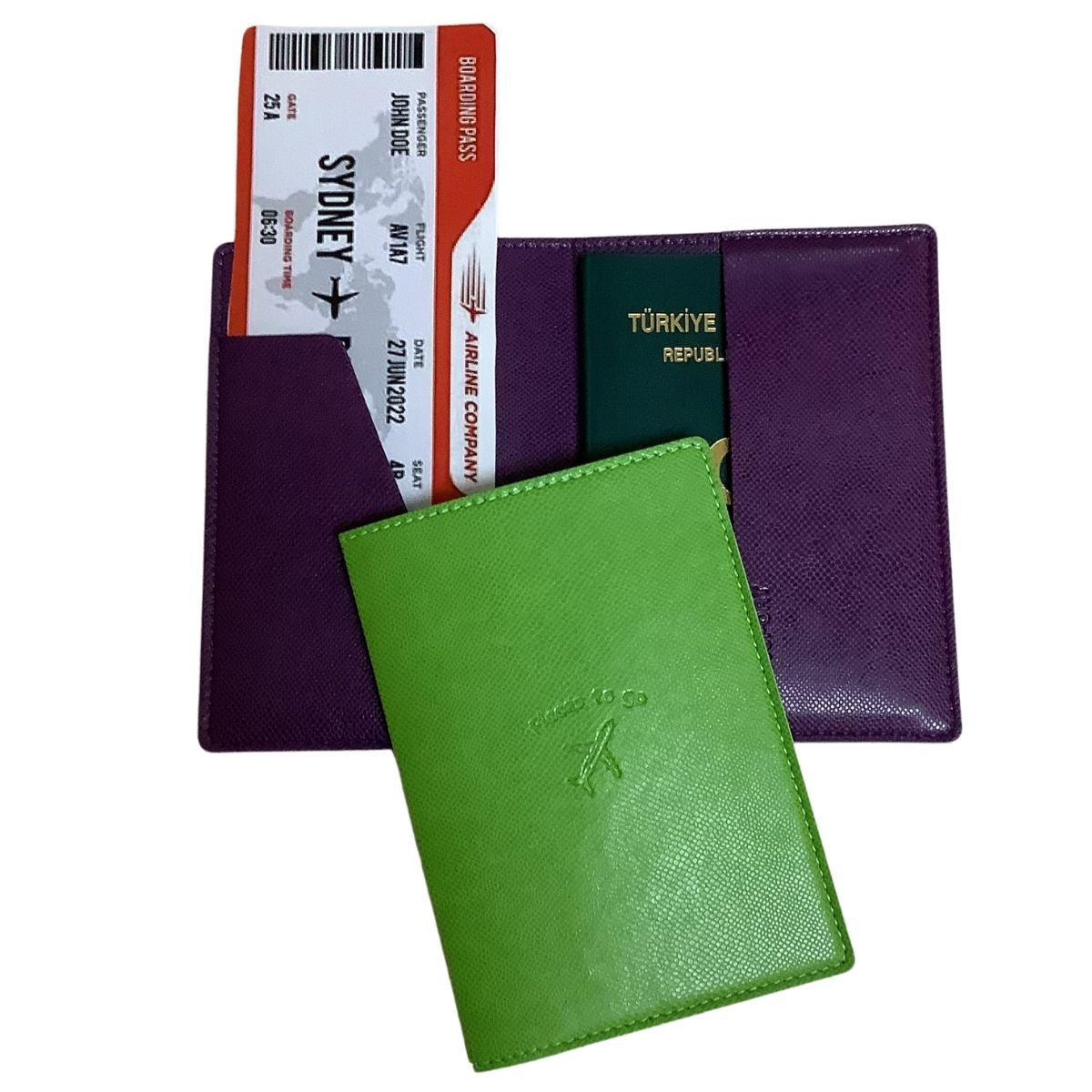 Acar Mira Termo Deri Çift Renk Pasaportluk Pasaport Kılıfı Seyahat Cüzdanı Yeşil-Mor