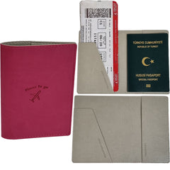 Acar Mira Termo  Deri Çift Renk Pasaport Kılıfı Pasaportluk Seyahat Cüzdanı Fuşya-Taş Rengi