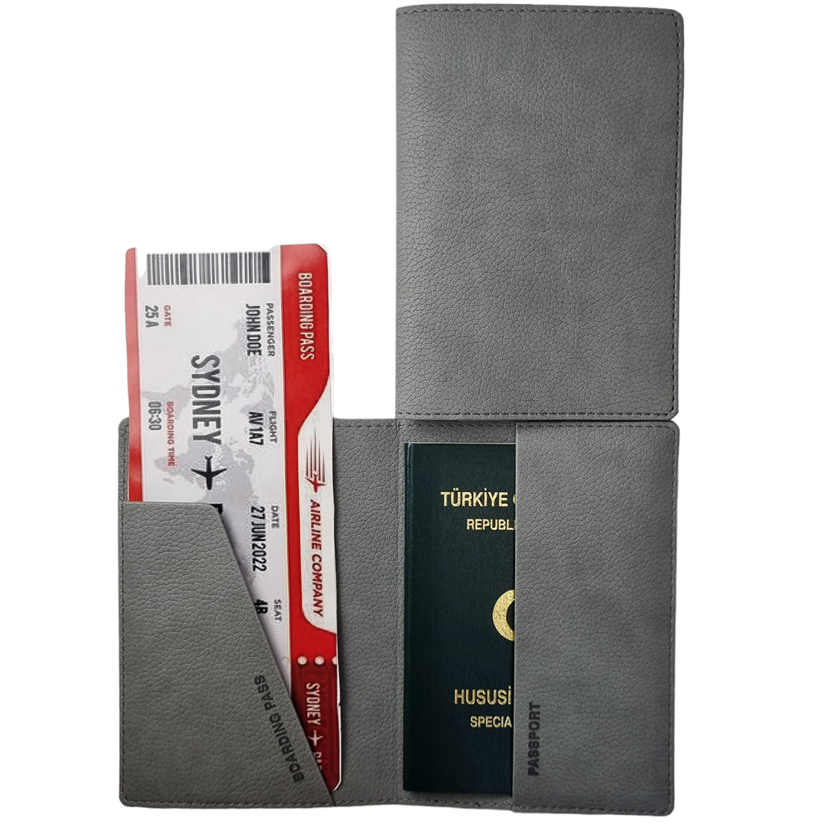 Acar Mira Termo Deri Baskısız Pasaport Kılıfı Pasaportluk Seyahat Cüzdanı Gri