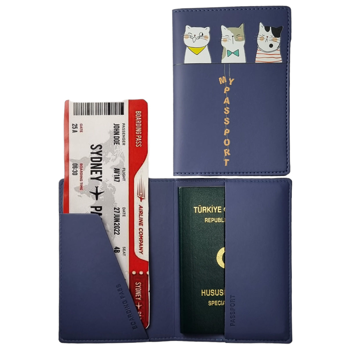 Acar Mira Termo Deri Baskılı Pasaport Kılıfı Pasaportluk Seyahat Cüzdanı Lacivert