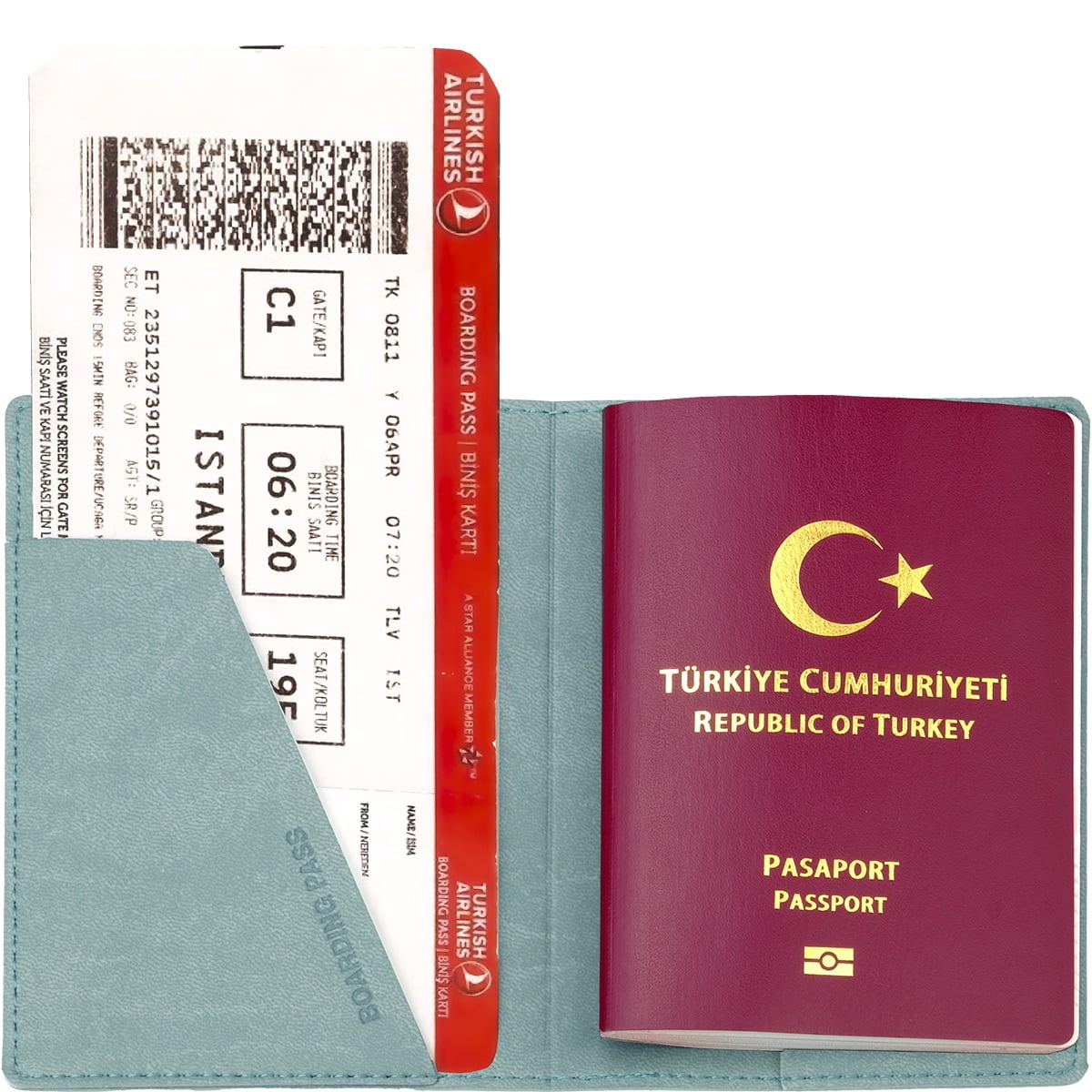 Acar Mira Termo Deri Baskılı Pasaportluk Pasaport Kılıfı Seyahat Cüzdanı Buz Yeşili
