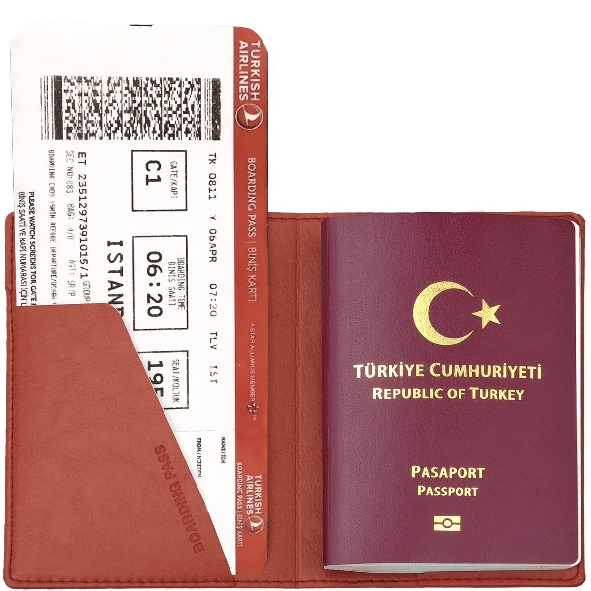 Acar Mira Termo Deri Pasaport Kılıfı Pasaportluk Seyahat Cüzdanı Nar Çiçeği