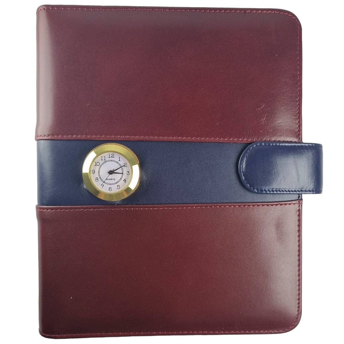 Acar Hakiki Deri Saatli Çıtçıt Patlı 18,5*23 cm 240 Sayfa Tarihsiz Planlayıcı Organizer Kahve-Lacivert