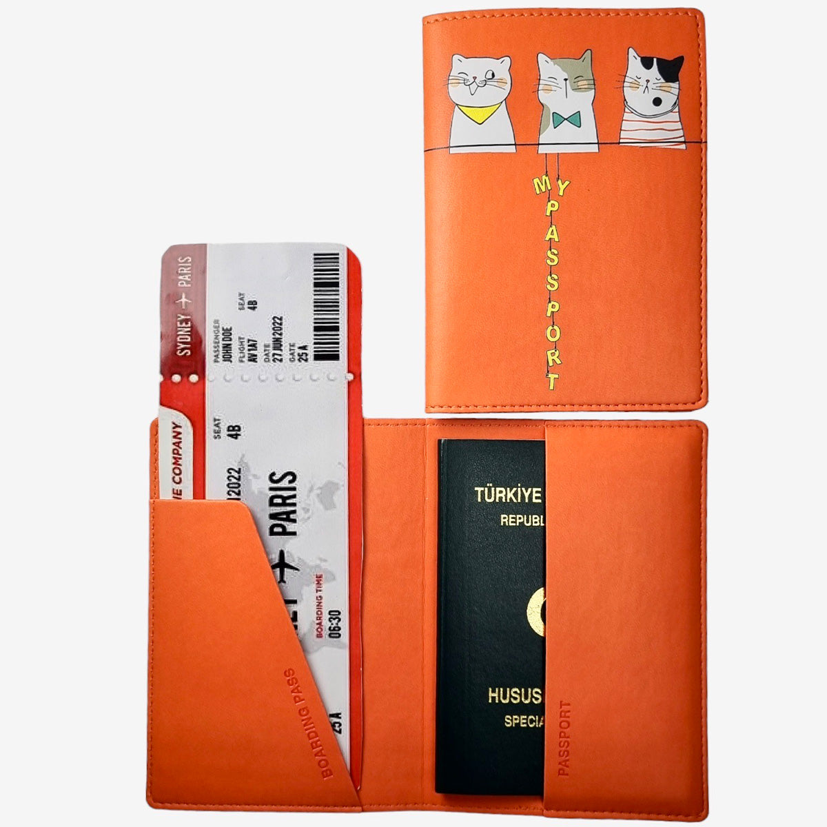 Acar Mira Termo Deri Baskılı Pasaport Kılıfı Pasaportluk Seyahat Cüzdanı Turuncu
